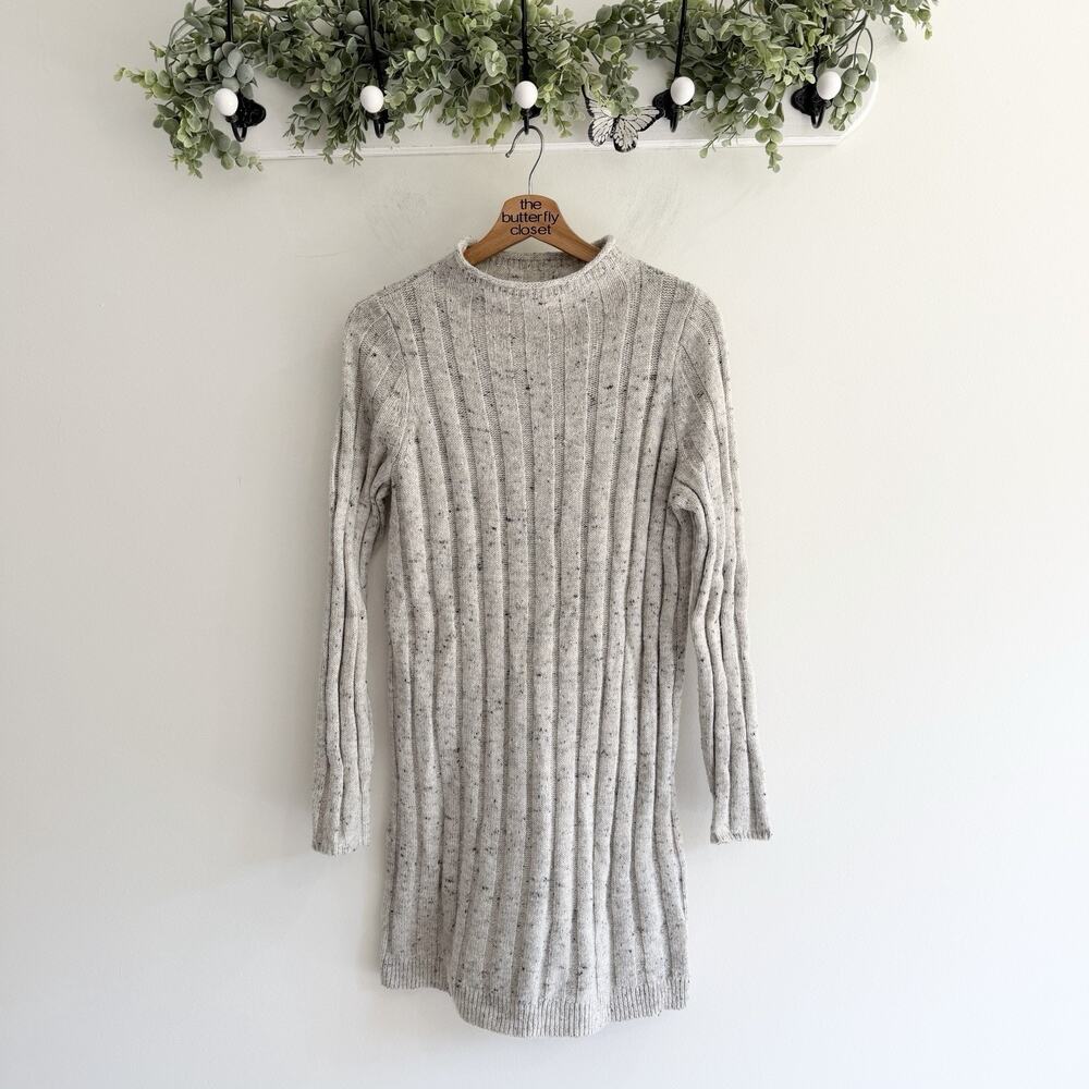 Madewell Donegal rolled mockneck sweater dress Medium Gray Grubbed T5730